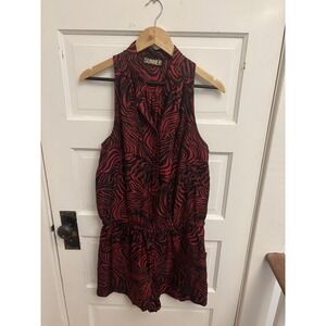 Sunner Women's 100% Silk Red Black Sleeveless‎ Romper Pockets Size Large